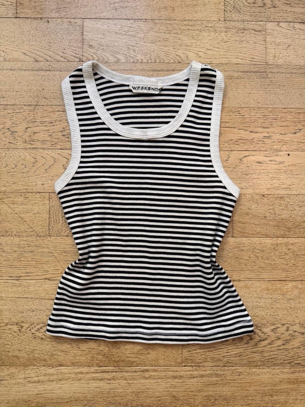 Black & White Striped Sleeveless Rib Tank